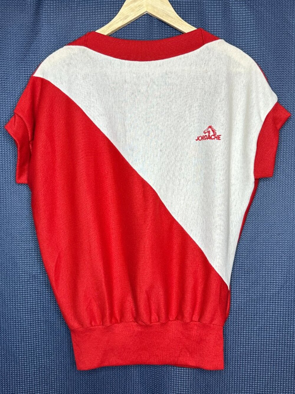 VTG Jordache Color Block Geometric Top Ribbed Trim, Large Y2K Preppy Mock Neck